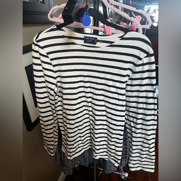 Saint James Breton Navy and Ecru Striped Shirt with Long Sleeve in Soft Cotton - Picture 1 of 2